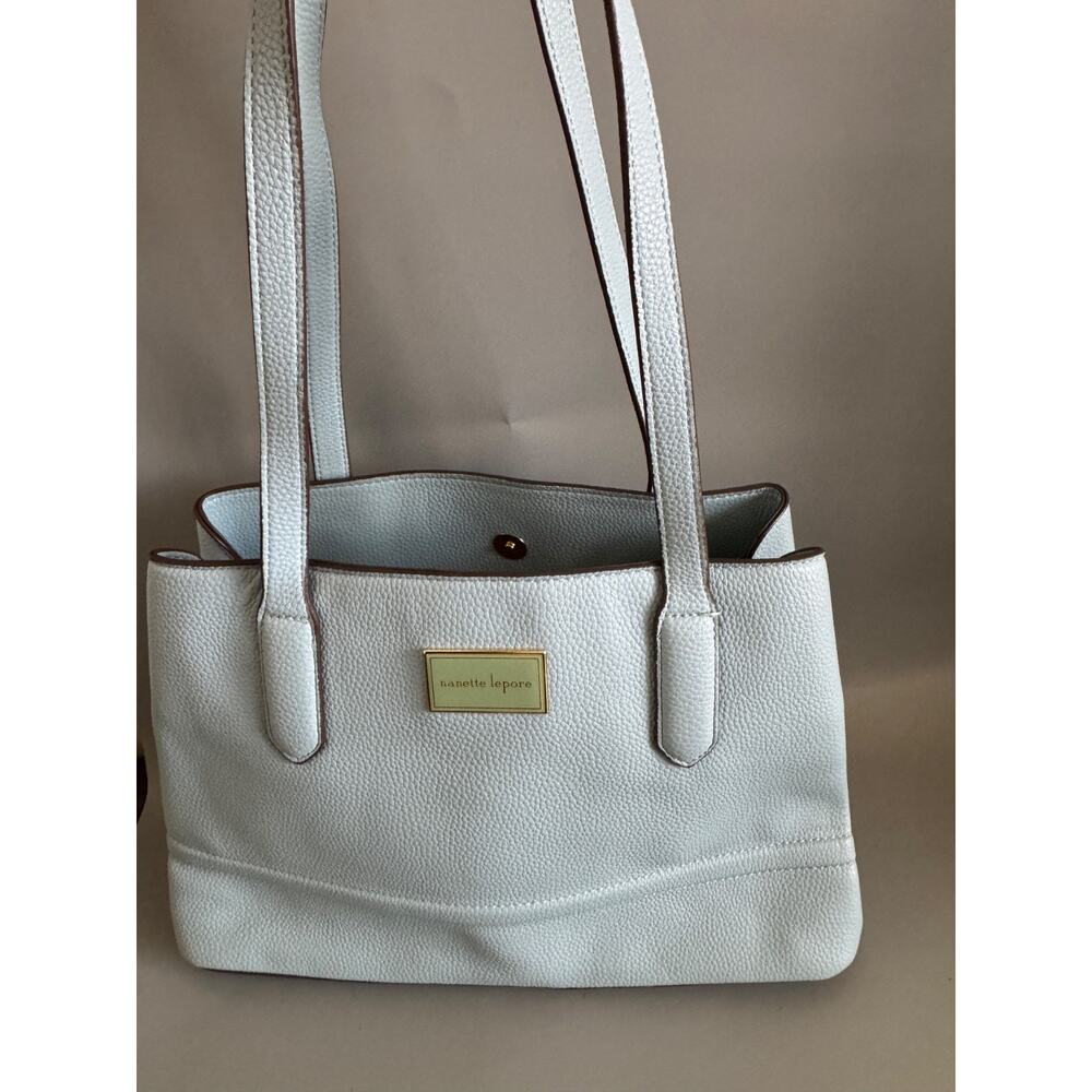 Nanette Lepore Tote Bag Womens Baby Blue Pebbled Faux Leather Shoulder Bag Purse - Picture 3 of 9